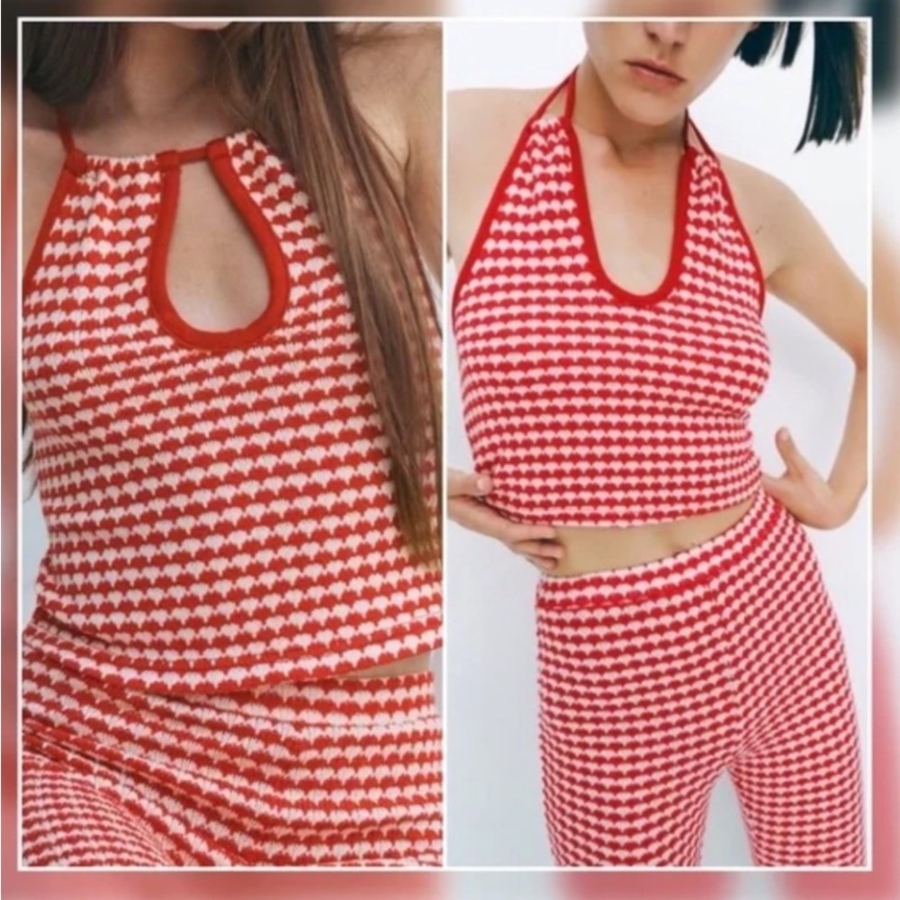 ♥️💋ZARA KNIT CHECKERED TIE CROP TOP